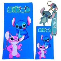 Jogo Toalha com Chaveiro 3D Casal Stitch 1 Azul mg