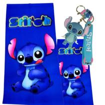 Jogo Toalha com Chaveiro 3D Stitch1 Azul mg