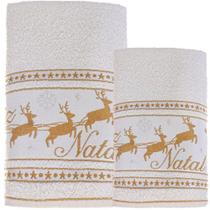 Jogo Toalha De Banho E Rosto Feliz Natal 90% Algodão 400g/m² Pérola Jogo Toalha De Banho E Rosto Feliz Natal 90% Algodão 400g/m² Pérola
