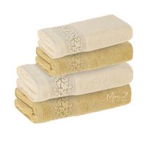 Jogo Toalha De Banho Karsten Macia E Grossa 100 Algodão Kit Banho e Rosto Barrado Floral Provence