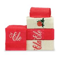 Jogo Toalha de Banho Pureza Bordado Ele/ela 5 peças 100% Algodão