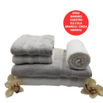 Jogo Toalhas Banhão Karsten Unika 5 pçs Ele Ela Branco/Cinza