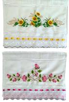 Jogo toalhas Bordadas de Mão, lavabo. Rosas e Girassois. Conjunto de 2 peças. Marca Dohler