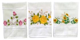 Jogo Toalhas Bordadas Lavabo De Mão Rosas e Girassóis. 3 peças. Jogo Toalhas Bordadas Lavabo De Mão Rosas e Girassóis. 3 peças.