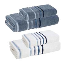 Jogo Toalhas de Banhão 4 peças Lumina Unika Karsten Branco Azul Sereno Fio Penteado
