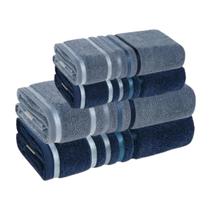 Jogo Toalhas de Banho 4 peças Lumina Unika Karsten Branco Azul Sereno Naval Fio Penteado