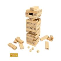 Jogo Torre Divertida 54 Pecas DM Toys Blocos de Madeira para Empilhar Brinquedo Recreativo com Dados