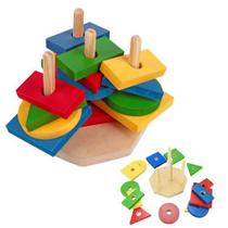 Jogo Torre Formas Geométricas Madeira Educativo Pedagógico - Futura Brinquedos Educativos