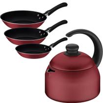 Jogo Tramontina 3 Frigideiras e Chaleira 1,9L Antiaderentes Starflon Max Vermelho Jogo Tramontina 3 Frigideiras e Chaleira 1,9L Antiaderentes Starflon Max Vermelho