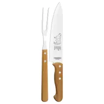 Jogo Trinchante para Churrasco Dynamic com Laminas em ACO INOX e Cabos de Madeira Natural 2 Pecas Jogo Trinchante para Churrasco Dynamic com Laminas em ACO INOX e Cabos de Madeira Natural 2 Pecas