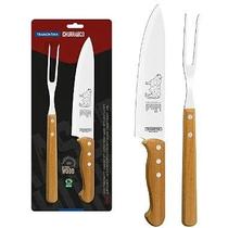 Jogo Trinchante Tramontina com Lâminas de Aço Inox e Cabos de Madeira Natural 2 peças
