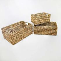 Jogo Trio Cestos Palha Natural Detalhes Artesanais luxo Jogo Trio Cestos Palha Natural Detalhes Artesanais luxo