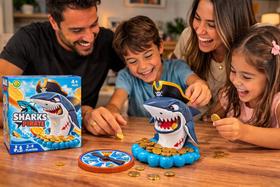 Jogo Tubarão Pirata Infantil De Mesa Com Moedas Para 2 A 4 Jogadores