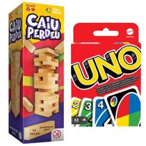 Jogo Uno Cartas Original Mattel Caiu Perdeu Torre de Madeira Kit Jogos de Tabuleiro Diversão Férias
