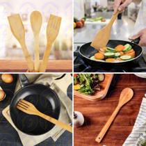 Jogo Utensílios Bambu 5 Peças Suporte Decoração Fogão