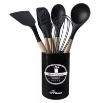 Jogo Utensilios Cozinha 7 Peças Espátulas Silicone Cabo Madeira Jogo Utensilios Cozinha 7 Peças Espátulas Silicone Cabo Madeira