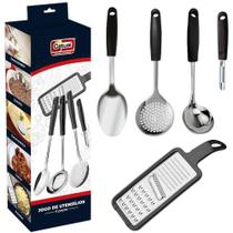 Jogo Utensílios Cozinha em Inox 5 Pçs Colher Concha Ralador - Catuaí