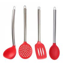 Jogo Utensílios Cozinha Silicone e Cabo de Metal 04 Peças