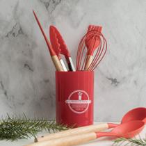 Jogo Utensílios Cozinha Silicone Vermelho 7 Peças Cabo Madeira Compacto Prático Resistente Durável Fácil Uso Higiene Organização Gourmet Premium Jogo Utensílios Cozinha Silicone Vermelho 7 Peças Cabo Madeira Compacto Prático Resistente Durável Fácil Uso Higiene Organização Gourmet Premium
