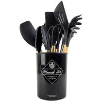 Jogo Utensílios De Cozinha 12 Peças Silicone Colher Concha Preto - Kit Utensilios Cozinha