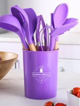 Jogo Utensílios de Cozinha em Silicone Cabo de Madeira 12 peças ROXO Jogo Utensílios de Cozinha em Silicone Cabo de Madeira 12 peças ROXO