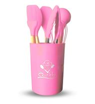 Jogo Utensilios de Cozinha Silicone 7 peças Madeira Premium