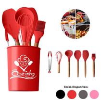 Jogo Utensilios de Cozinha Silicone 7 peças Madeira Vermelho