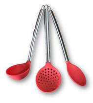 Jogo Utensílios De Cozinha Silicone e Inox 3 peças