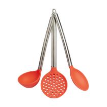 Jogo Utensílios De Cozinha Silicone e Inox 3 peças