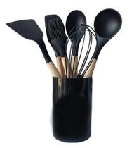 Jogo Utensílios Para Cozinha 7 Peças Silicone Cabo Madeira Jogo Utensílios Para Cozinha 7 Peças Silicone Cabo Madeira