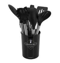 Jogo Utensílios Silicone Cabo Inox Antiaderente Lovely Vibe COR:PRETO