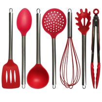 Jogo Utensílios Silicone Cabo Inox Conjunto Escumadeira