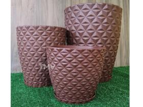 Jogo Vasos Diamante 3d Planta Casa Jardim 3 Tamanhos P, M, G-marrom Jogo Vasos Diamante 3d Planta Casa Jardim 3 Tamanhos P, M, G-marrom