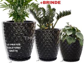 Jogo Vasos Diamante 3d Planta Casa Jardim 3 Tamanhos P, M, G PRETO Jogo Vasos Diamante 3d Planta Casa Jardim 3 Tamanhos P, M, G PRETO