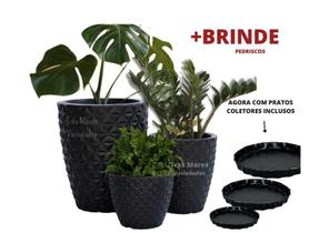 Jogo Vasos Diamante 3d Planta Casa Jardim 3 Tamanhos P, M, G-preto