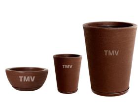 Jogo Vasos Luxo Grafiato Planta Casa Jardim Decoração P M G--MARROM