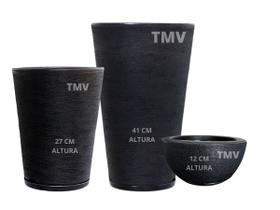 Jogo Vasos Luxo Grafiato Planta Casa Jardim Decoração P M G-Preto Jogo Vasos Luxo Grafiato Planta Casa Jardim Decoração P M G-Preto