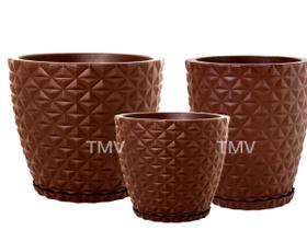 Jogo Vasos P Luxo Diamante Planta Decoração Casa Jardim--Marrom Jogo Vasos P Luxo Diamante Planta Decoração Casa Jardim--Marrom