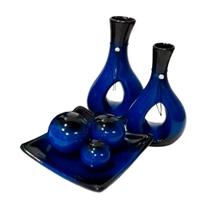 Jogo Vasos Par Furados E Centro Mesa 3 Esferas Cerâmica