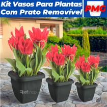 Jogo Vasos Para Plantas C/ Prato P M G Decoração Casa Jardim Varanda