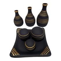 Jogo Vasos Trio Garrafas E Centro Mesa 3 Esferas Fosca Black
