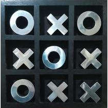 Jogo Velha Tic Tac Tabuleiro Metal Prata e Madeira Decoração