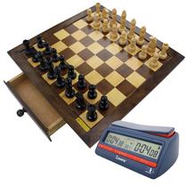Jogo Xadrez c/ Tabuleiro, Peças e Relógio Digital - 104.1688