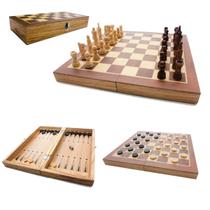 Jogo Xadrez Dama Gamão Madeira Tabuleiro 3 Em 1 29x29