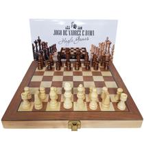 Jogo Xadrez E Dama Escolar Dobrável Peças E Tabuleiro De Madeira Educativo Damas 29x29