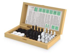 Jogo xadrez e damas escolar caixa de madeira com fecho - JUNGES