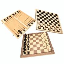 Jogo Xadrez Gamão Dama Profissional Tabuleiro Madeira 3 Em 1