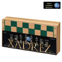 Jogo Xadrez Madeira Dobrável Tabuleiro Profissional Clássico Pais e Filhos Diversão 40cmx40cm