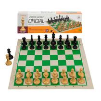 Jogo Xadrez Oficial Tabuleiro Couro e Peças Plásticas - J010 Jogo Xadrez Oficial Tabuleiro Couro e Peças Plásticas - J010