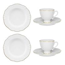 Jogo Xicara C/pires Cha + Prato Sobremesa Victoria Ouro 4un